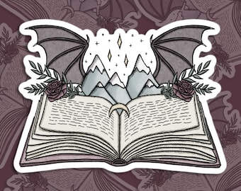 To The Stars | Fantasy Book / Mountains Stars Roses Moon / Fae Wings | Bubble-free stickers