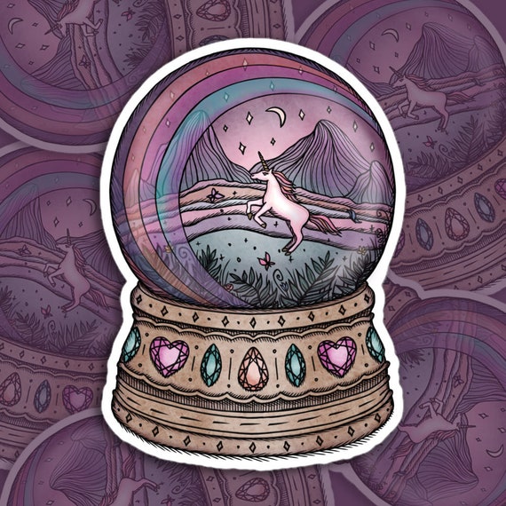 Unicorn Magical Fantasy Land Globe // Rainbow, Crystal Ball, Magical Land | Bubble-free Kiss-cut Stickers