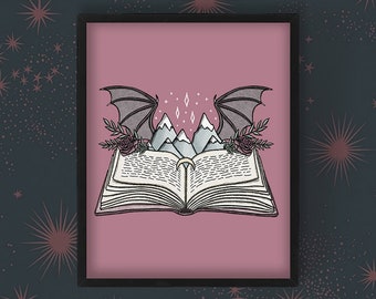 Hacia las estrellas / Libro de fantasía / Montañas, estrellas, rosas, luna / Alas de hadas / Impresión mate premium