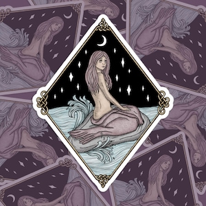 Moonlit Selkie by the Sea / Irish Folklore / Celtic Norse Mythology | Bubble-free stickers - Colored Ink