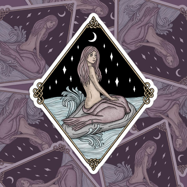 Moonlit Selkie by the Sea / Irish Folklore / Celtic Norse Mythology | Bubble-free stickers - Colored Ink