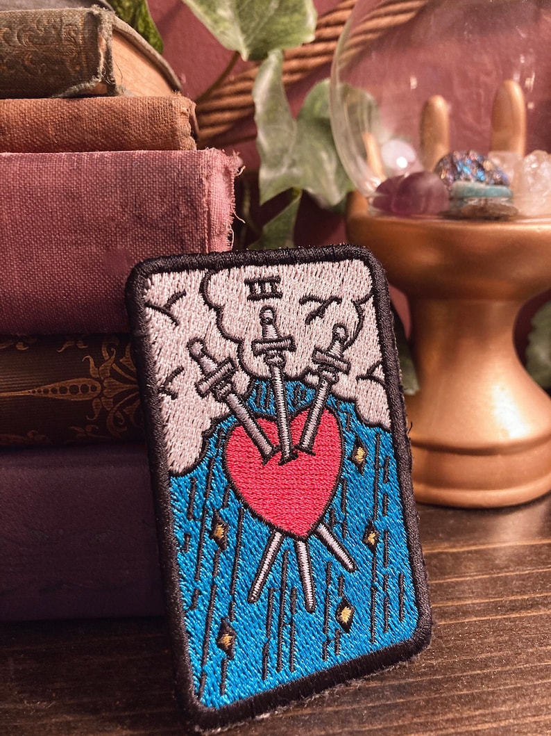 Three of Swords Tarot Card Patch Embroidered Patches image 1