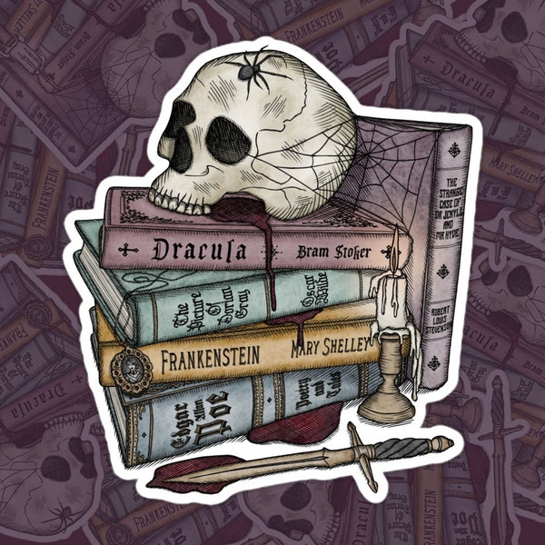 Colección de libros de clásicos del terror gótico // Drácula / Frankenstein / Dorian Gray / Jekyll & Hyde / Poe / Pegatinas sin burbujas