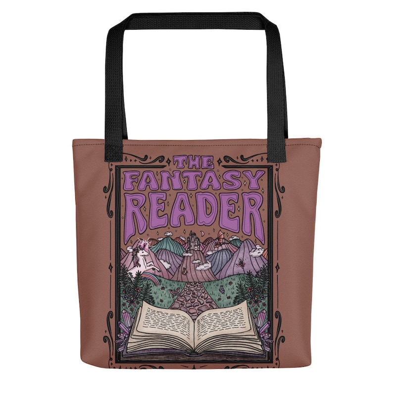Bolsa de tela Fantasy Reader: diseño retro de libros, 38 cm Rust