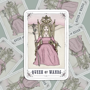 Autocollant de carte de tarot Reine des baguettes | Occulte mystique | Autocollants sans bulles