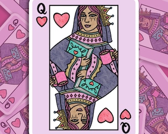 Queen of Books / Bookish Sticker, Book Lovers, Love Reading, Books & Coffee/Tea / Queen of Hearts Card | Bubble-free Kiss-cut Stickers