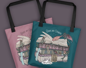 Books Are Magical / Fantasy / Mythical Creatures / Book Tote | 15" Tote Bag