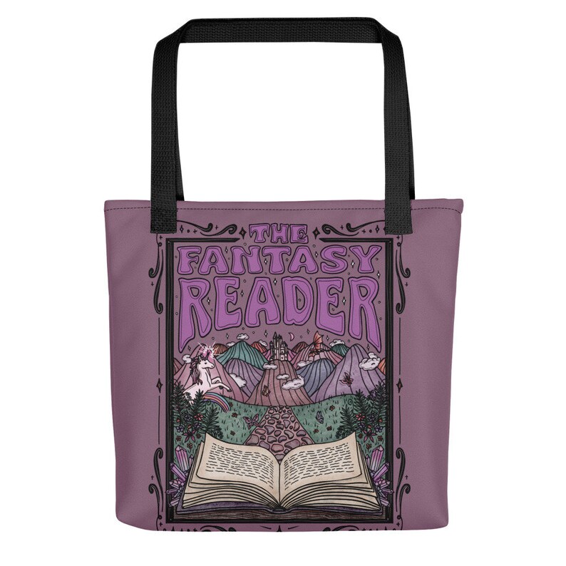 Bolsa de tela Fantasy Reader: diseño retro de libros, 38 cm Amethyst