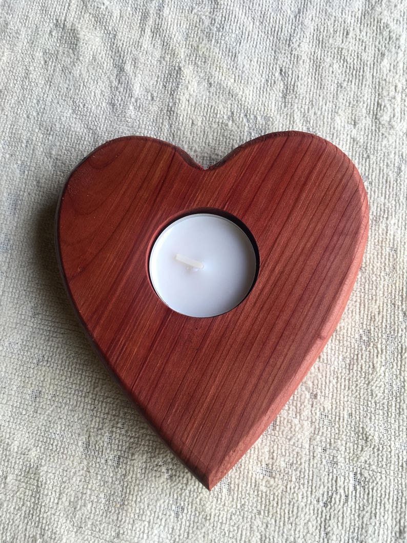 Cedar Heart Shaped Tea Light Holder Etsy