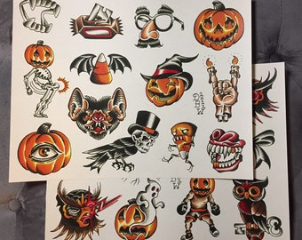 Halloween: Traditional Tattoo Flash 2 Sheet set