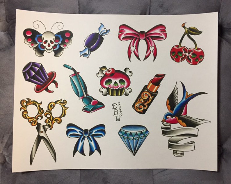 One for the ladies: Traditional Tattoo Flash Sheet image 1