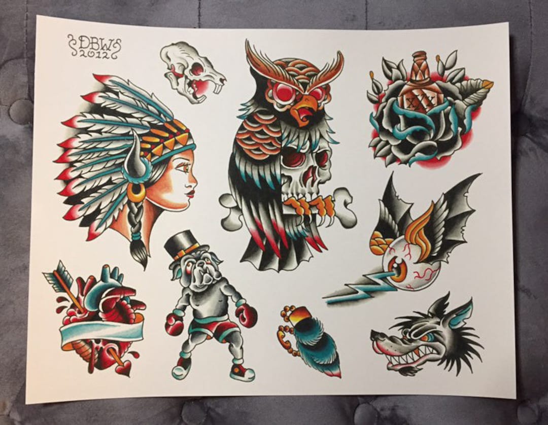 Traditional Tattoo Flash Sheet - Etsy