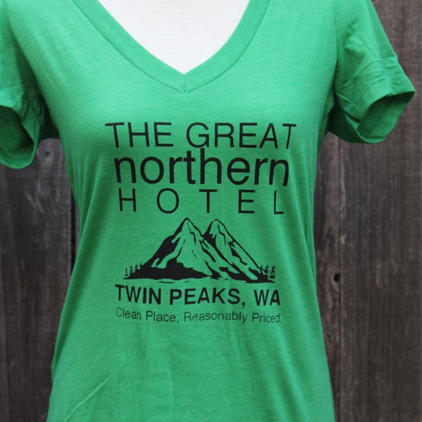 Twin Peaks Great Northern Hotel Women's Vneck Screenprinted Shirt