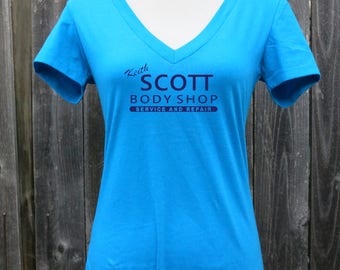 Keith Scott Body Shop Women's Vneck Screenprinted Shirt