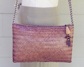 Purple Woven Straw Shoulder Purse, Genie