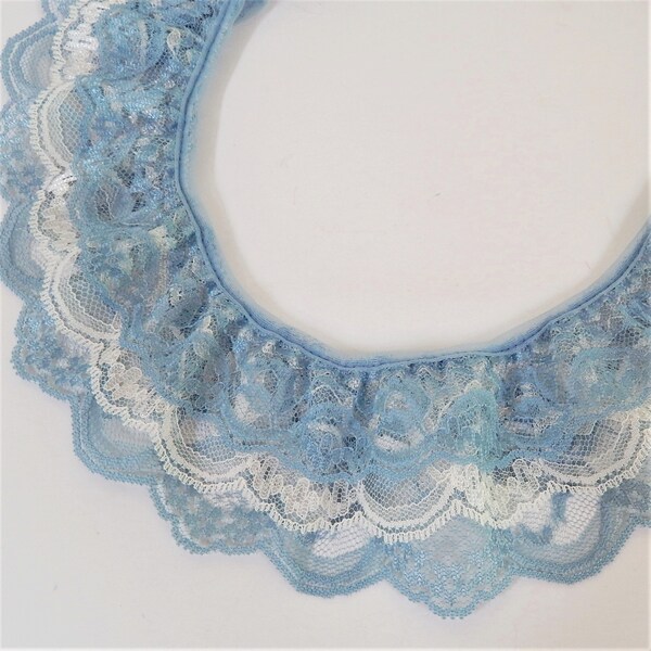 Triple Ruffle Blue & White Lace Trim, 2 1/2 Inch Wide, 3 Yards