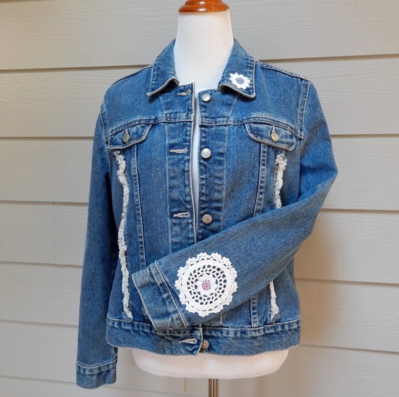 Women's Blue Denim Jean Jacket Size Medium Large | Etsy