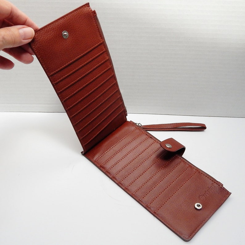 Outrip Brown Leather Bifold Card Case Wallet With Wrist Strap Etsy