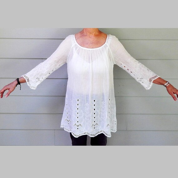 white gauze peasant blouse