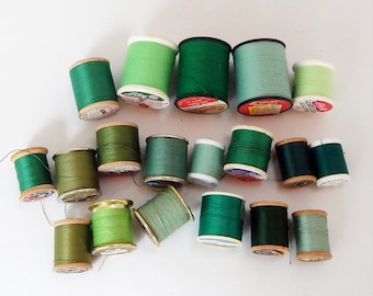 Sewing Thread, Mixed Lot of 22 Spools, Green