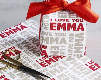 Name Wrapping Paper Personalised with I LOVE YOU | Love you Wrapping Paper | Personalised Gift Wrap | Your Name on your Wrapping Paper