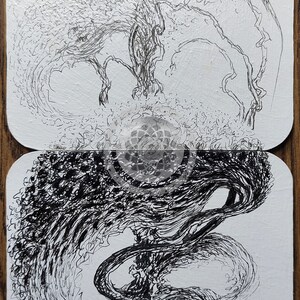 Ink Drawing Surreal Tree Landscape Tiny Trees Painted Grafics Homedecor ...