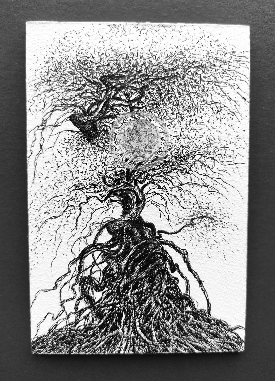 Ink Drawing Surreal Tree Landscape Tiny Trees Painted Grafics - Etsy