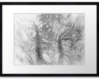 Tree Pencil drawing Art PRINT Forest surreal realism Tree Illustration Mystic Landscape painted Grafics Walldecor Originalart Traditionalart