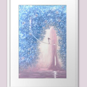 Art prints Mysterious surreal landscape Walldecor Purple Blue White dreamlike Fairytale Homedecor Originalart Traditionalart for living room