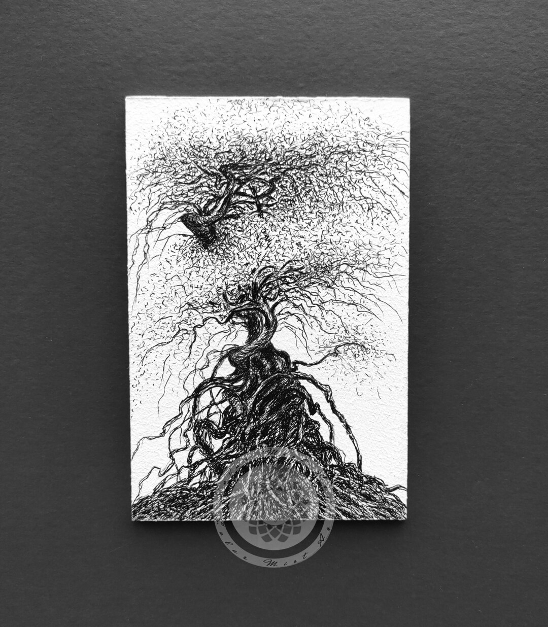Tiny Trees Ink Drawing, Surreal Landscape With 3D Frame - Etsy