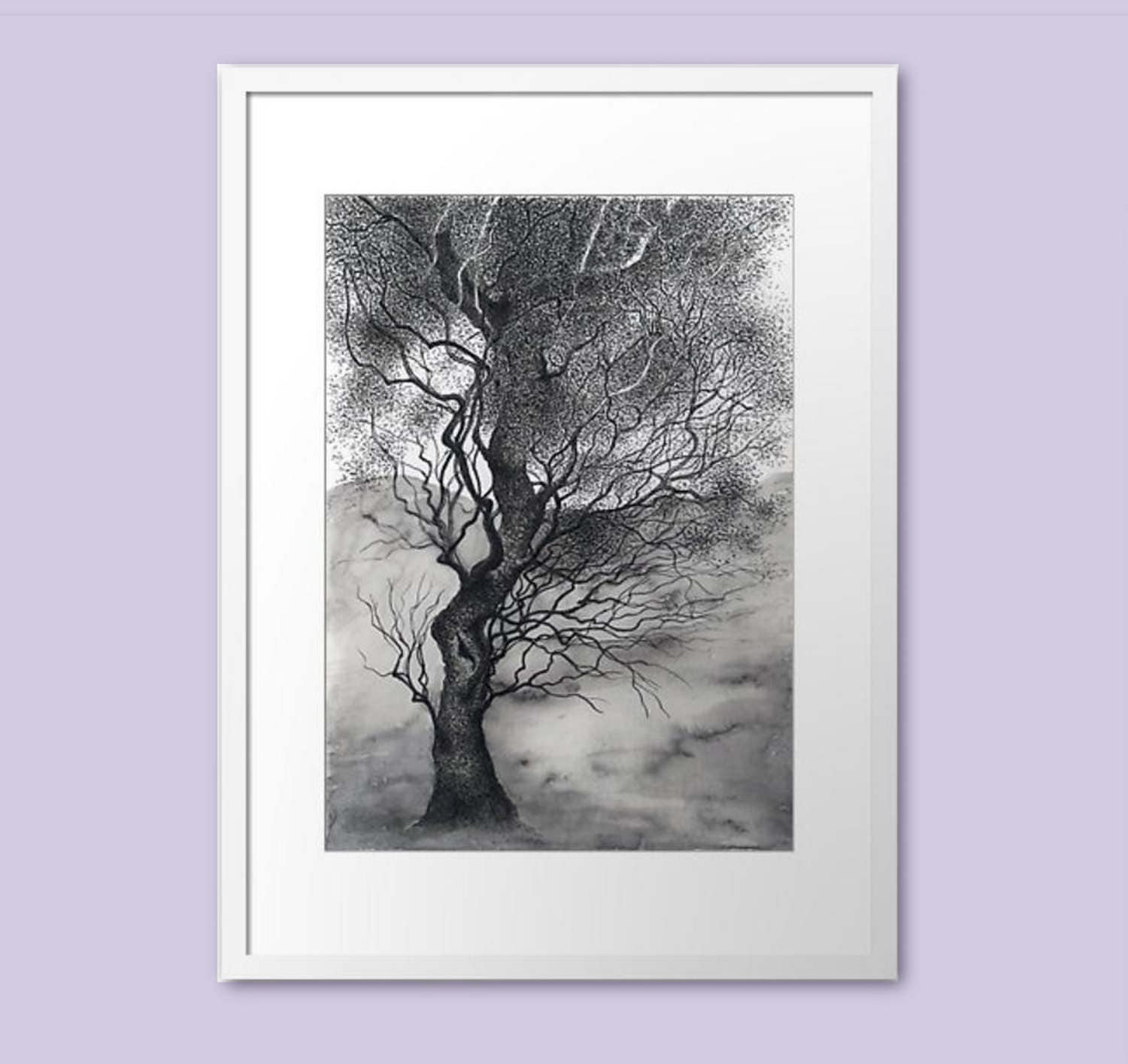 リアルな木の水墨画、風景イラスト、オリジナルアート - Etsy 日本