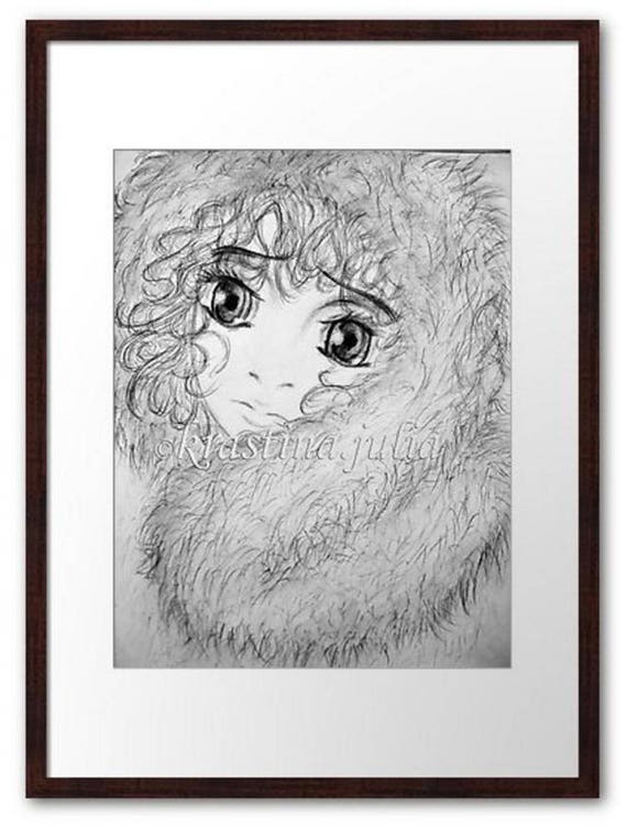 pencil sketch of an anime girl with a curly hair