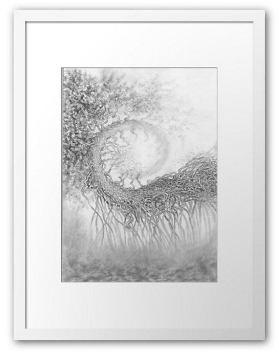 神秘的な木の鉛筆画、森の風景画（A4、フレームなし） - Etsy 日本