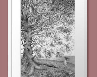 Tree Pencil drawing Art PRINT Forest realistic art Illustration Landscape painted Grafics Homedecor Walldecor Original art Traditional art