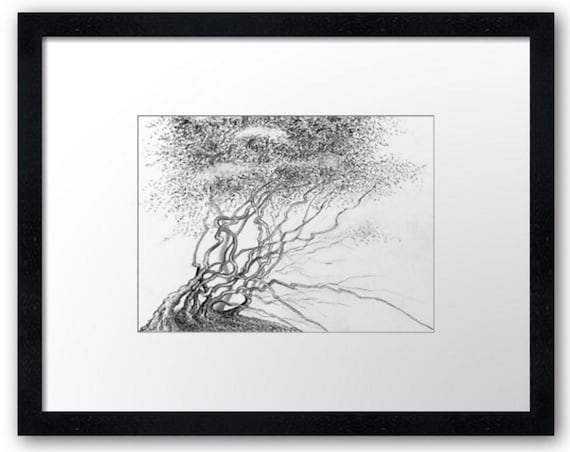 オリジナル鉛筆画：神秘的な木の森のイラスト、5.78x7.75インチ - Etsy