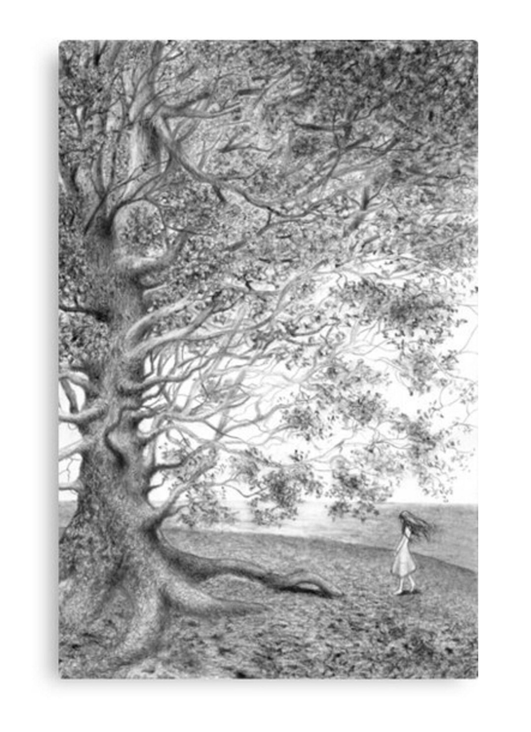 鉛筆画 ファンタジー 子供時代 リアルな木 イラスト 風景 木 手描き