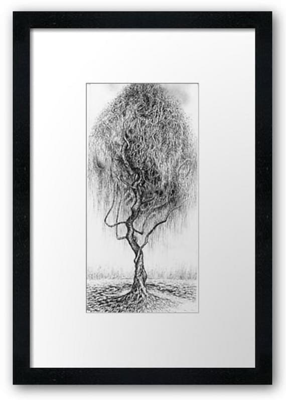 神秘的な木のインク画、オリジナルの黒点イラスト - Etsy 日本