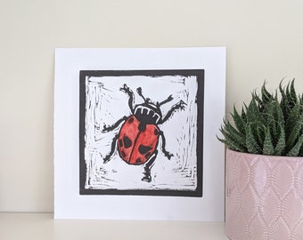 Ladybird Art Print, Wall Art, Linocut, Original, Hand Made, Hand Printed, Linoprint, Relief Print