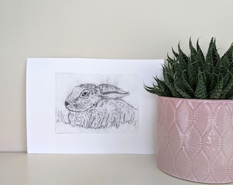 Hare, Rabbit Art Print, Wall Art, Drypoint, Original, Limited Edition, Hand Made, Hand Printed, Drypoint Etching, Intaglio