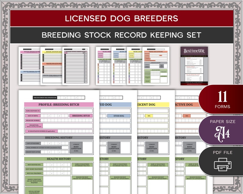 PRINTABLE Bundle Dog Breeder Record Keeping Form Templates Etsy