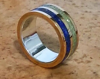Bronze & Silber Ring, Lapis und Peridot