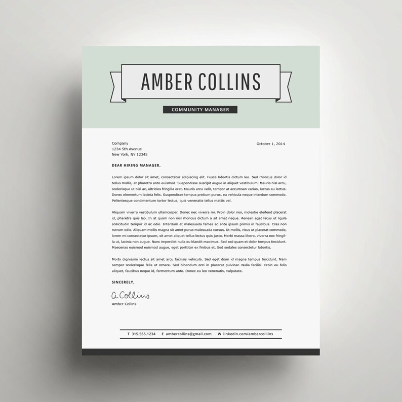 The Amber DIY Printable Resume 4 Pack Modern Resume Template and Cover Letter Template for Word Includes Second Page and References