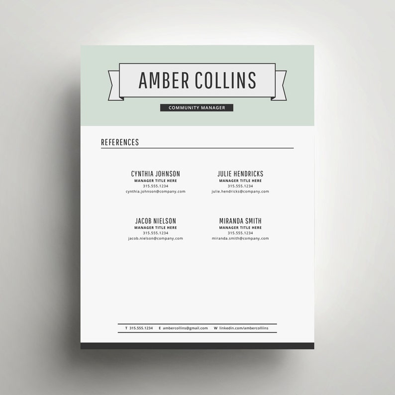 The Amber DIY Printable Resume 4 Pack Modern Resume Template and Cover Letter Template for Word Includes Second Page and References