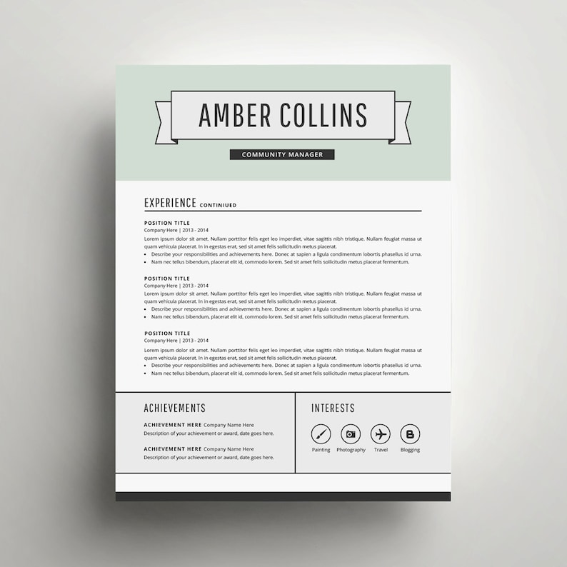 The Amber DIY Printable Resume 4 Pack Modern Resume Template and Cover Letter Template for Word Includes Second Page and References