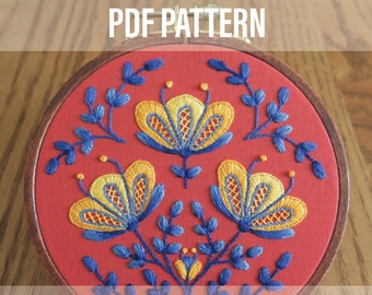 Folksy Floral Embroidery PDF Pattern | Folk Art Inspired Flowers | Hand Embroidery Art | Digital PDF Download | Botanical Embroidery Pattern