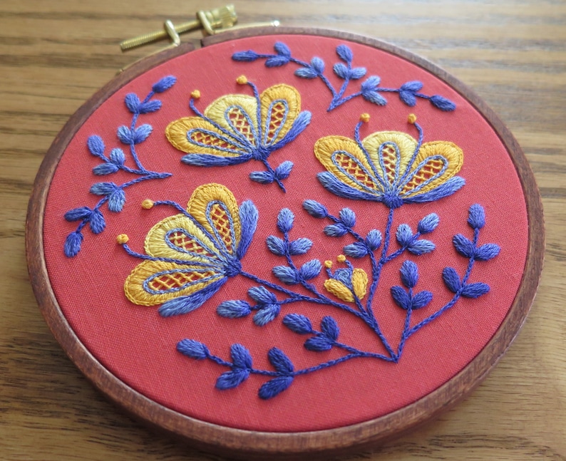 Folksy Floral Embroidery PDF Pattern Folk Art Inspired Flowers Hand