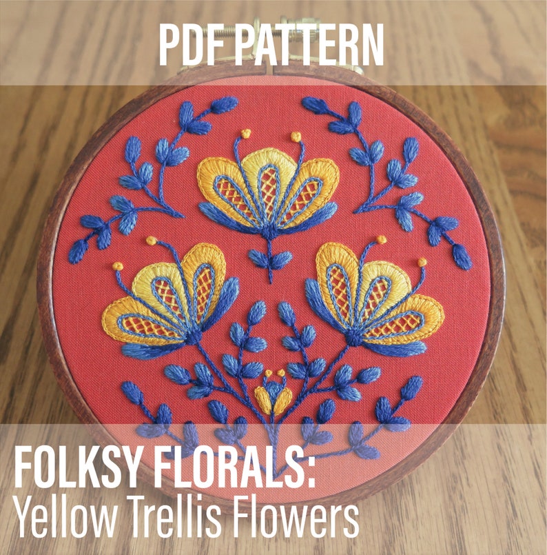 Folksy Floral Embroidery PDF Pattern Folk Art Inspired Flowers Hand