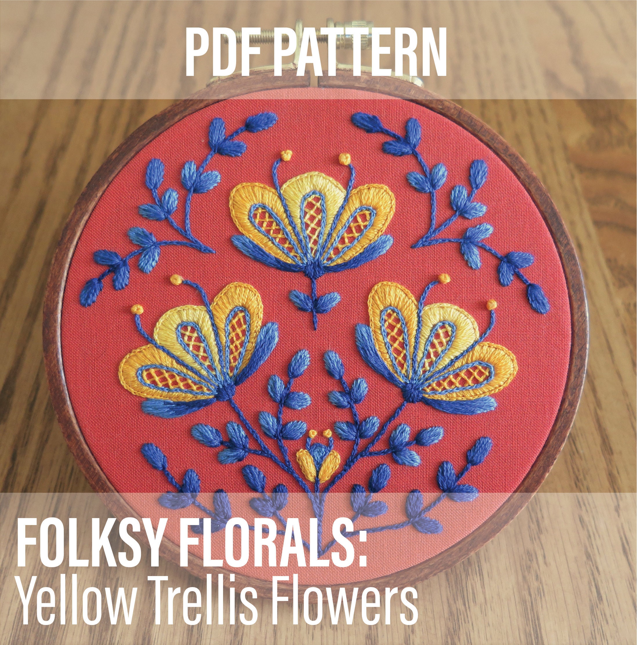Folksy Floral Embroidery PDF Pattern Folk Art Inspired Etsy