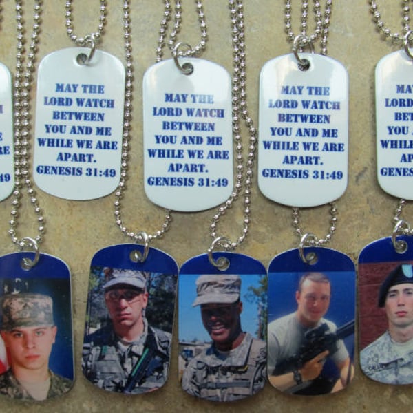 Personalized Custom White Aluminum Dog Tag with your photo and text.  Beautiful gift for military familes.