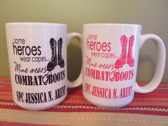 Military Pride Extra Large Coffee Mug Cup Army Navy Air Force Marines.  Personalized with name of your soldier and font color of your choice